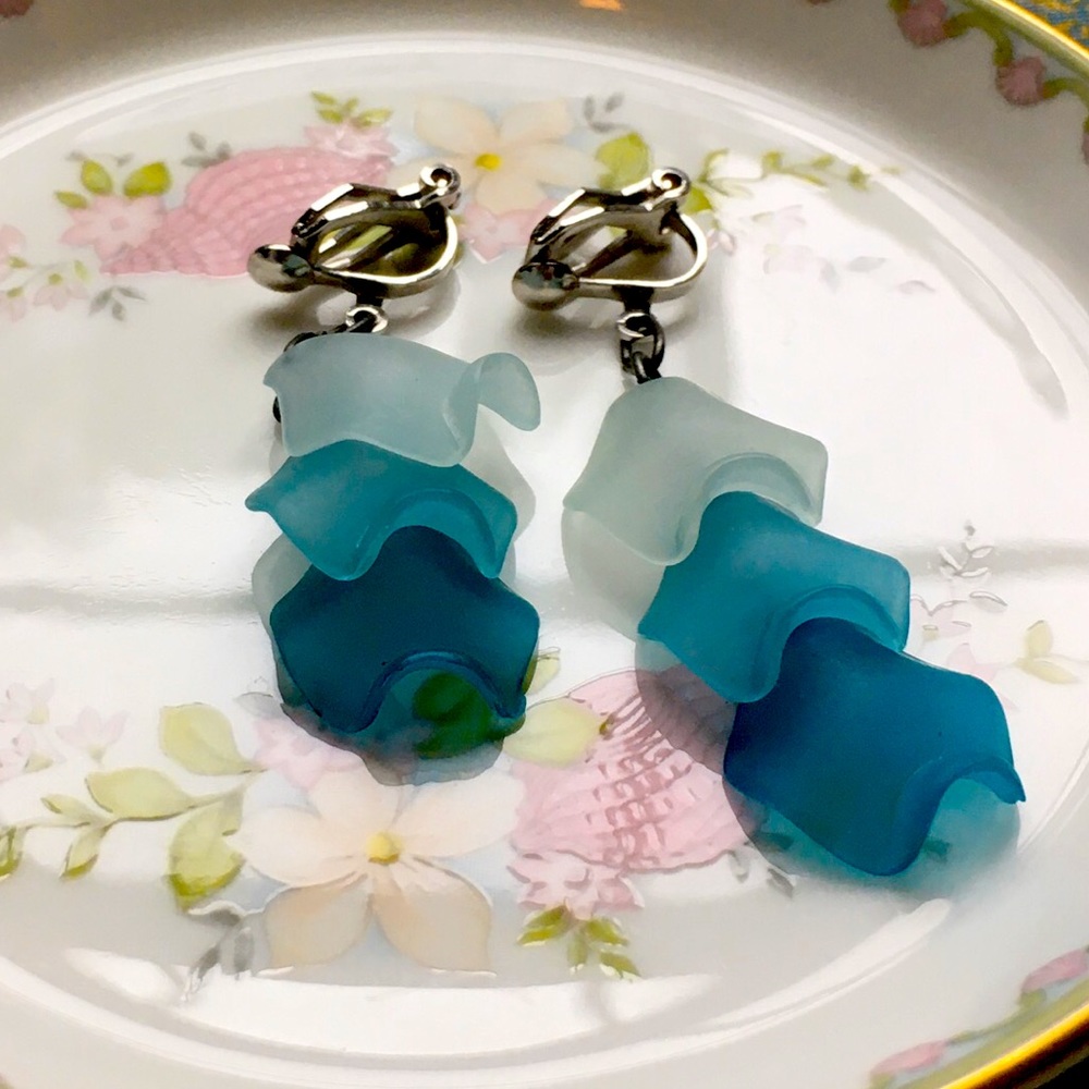 Hand-made Blue Water Clip-ons